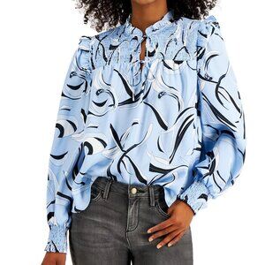 INC International Concepts Smocked Printed Peasant Top - NWT - Size L